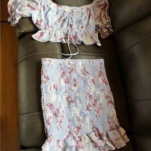 Fashion Nova Blue and Pink Floral Skirt Set